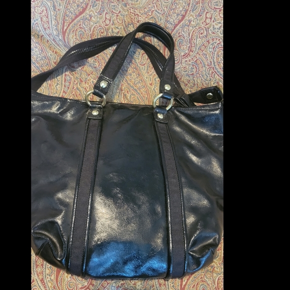 Coach Poppy daisy black liquid gloss leather tote - Picture 4 of 7